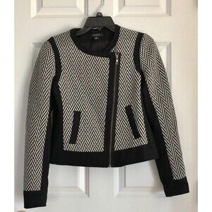 Ann Taylor Jacket Women's Size 2 Herringbone Moto Full Zipper two pockets